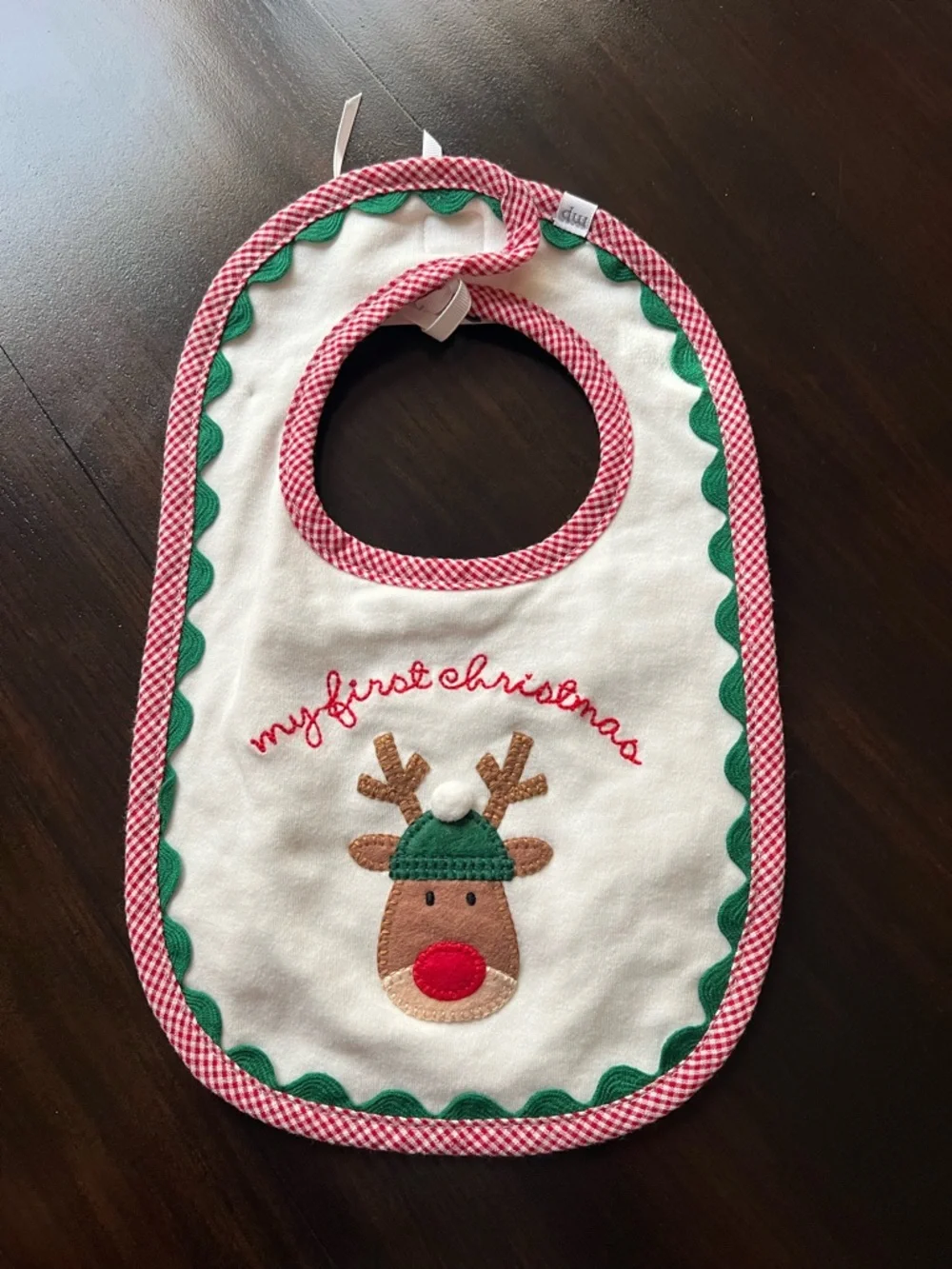 New - Mud Pie My First Christmas Reindeer Baby Bib | Red & Green